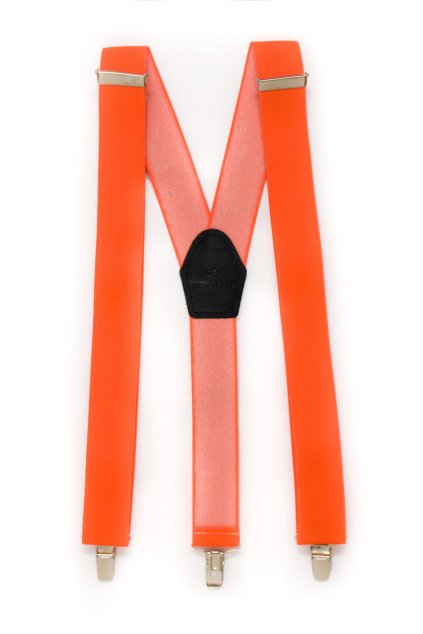 Šle Y s koženým středem a zapínáním na klipy - 35 mm oranžová neon 856-9025