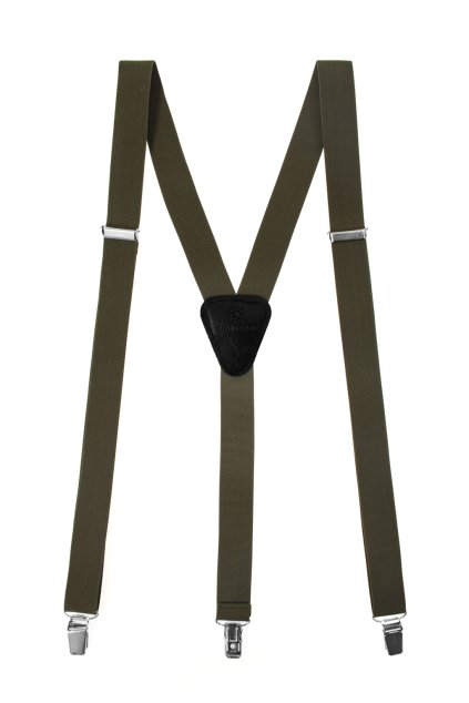 Šle Y s koženým středem a zapínáním na klipy - 25 mm khaki, černá kůže 867-4823