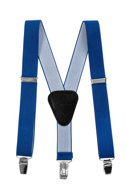 Chlapecké šle Y s koženým středem a zapínáním na klipy - 25 mm královsky modrá, černá kůže 862-73523