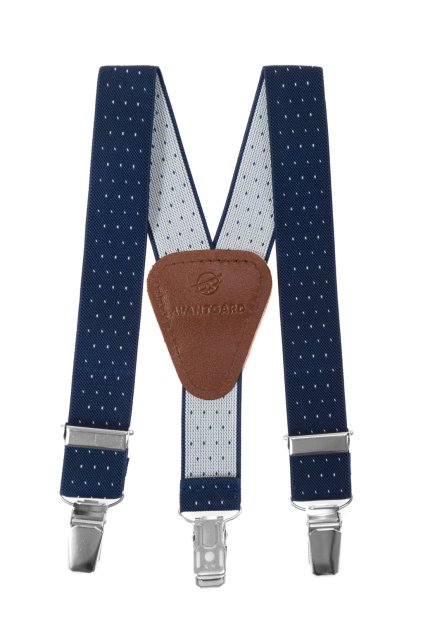 Chlapecké šle Y s koženým středem a zapínáním na klipy - 25 mm modrá s bílým puntíkem 862-310263