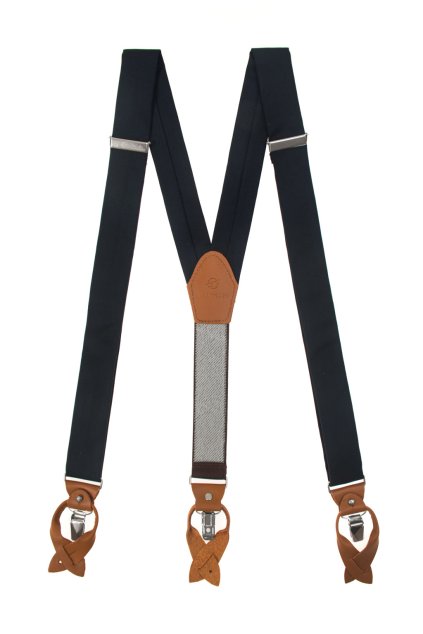 Šle ve tvaru Y s variabilním zapínáním na klipy nebo kožená poutka tmavě modrá, koňaková kůže 864-310369