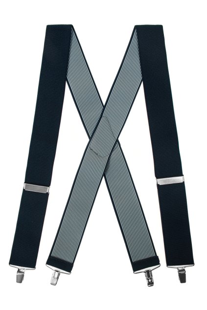 Šle X s koženým středem a zapínáním na klipy - 50 mm modrá, černá kůže 872-3123
