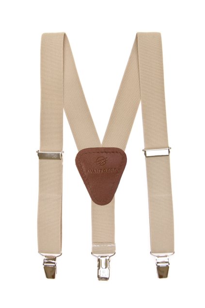 Chlapecké šle Y s koženým středem a zapínáním na klipy - 25 mm béžová, tmavě hnědá kůže 862-1563