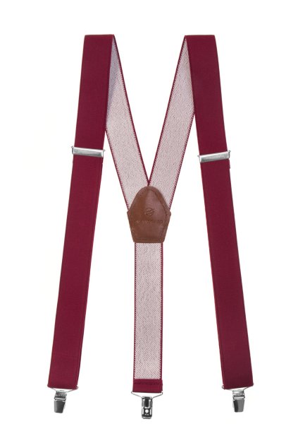 Šle Y s koženým středem a zapínáním na klipy - 35 mm bordó, tmavě hnědá kůže 856-902263