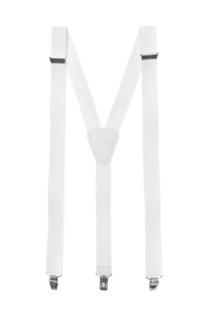 Šle Y s koženým středem a zapínáním na klipy - 25 mm bílá, bílá kůže 867-0101