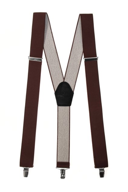 Šle Y s koženým středem a zapínáním na klipy - 35 mm hnědá, černá kůže 856-901823