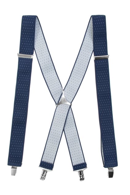 Šle X s kovovým středem a zapínáním na klipy - 35 mm modrá s bílým puntíkem, kovový střed 871-3102