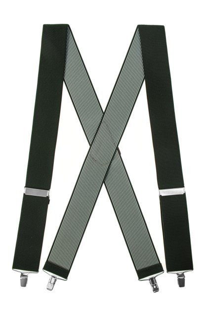 Šle X s koženým středem a zapínáním na klipy - 50 mm zelená, černá kůže 872-4723