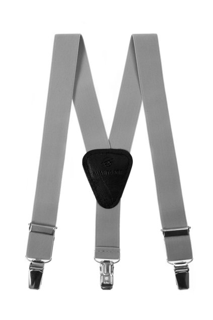 Chlapecké šle Y s koženým středem a zapínáním na klipy - 25 mm šedá, černá kůže 862-902123