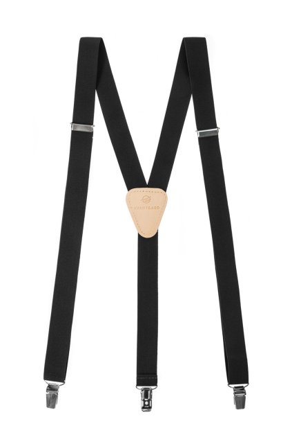 Šle Y s koženým středem a zapínáním na klipy - 25 mm černá, béžová kůže 867-2312