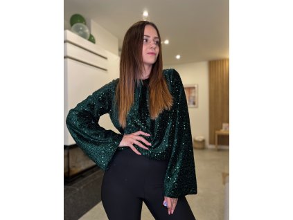 Flitrovaný top s mašličkou - ZELENÝ