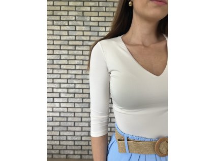 Polyamidové tričko s výstrihom "V" - CREAM