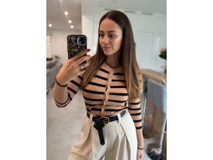 Pásikavý sveter - BÉŽOVÝ