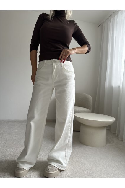 Džíny se širokými nohavicemi a středním pasem bílé