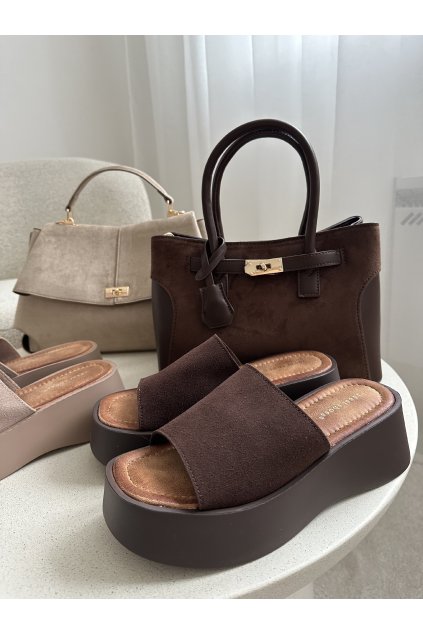 Nazouváky na vysoké platformě čokoládové