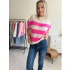 Svetr short růžový se smetanovým pruhem