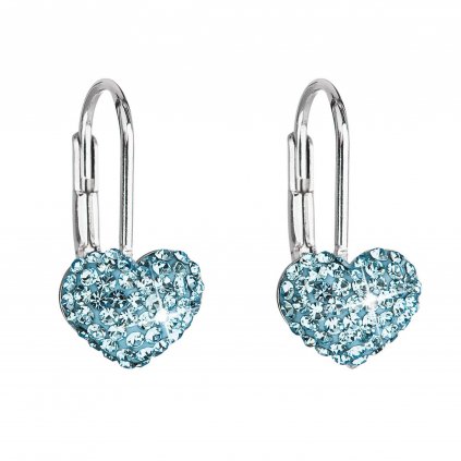 Stříbrné náušnice visací srdce s krystaly Swarovski 31125 (Barva krystalů Violet)