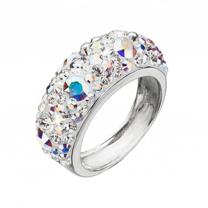 Stříbrný prsten s krystaly Swarovski v bílé barvě s AB efectem 35031.2 (Velikost 58)