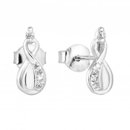 201024 stribrne nausnice nekonecno s kubickymi zirkony v bile barve 11008