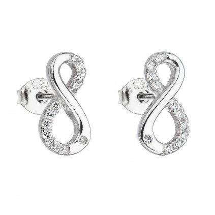 201048 stribrne nausnice nekonecno s kubickymi zirkony v bile barve 11017