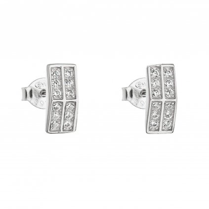 201057 stribrne nausnice obdelnik s kubickymi zirkony v bile barve 11021