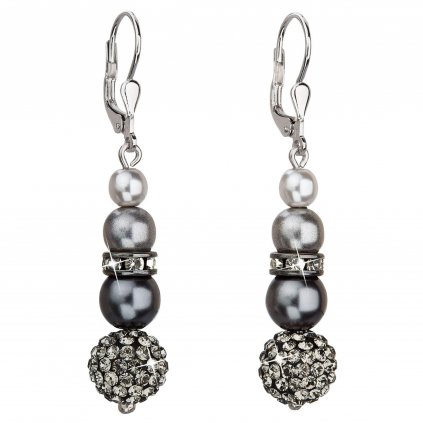 201087 stribrne nausnice visaci se syntetickymi perlami a krystaly swarovski sede kulate 31149