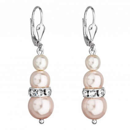 201096 stribrne nausnice visaci se syntetickymi perlami a krystaly swarovski ruzove kulate 31150