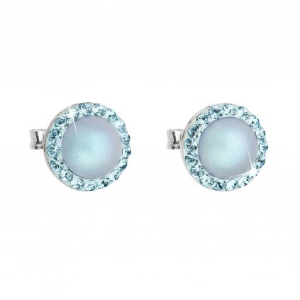 201135 stribrne nausnice pecka s krystaly swarovski a svetle modrou matnou perlou kulate 31214