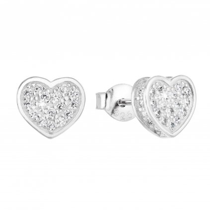 201189 stribrne nausnice srdce s kubickymi zirkony v bile barve 11032