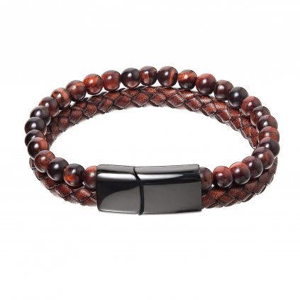 Pánský koženkovým náramek v hnědé barvě 43022 (Velikost 22)
