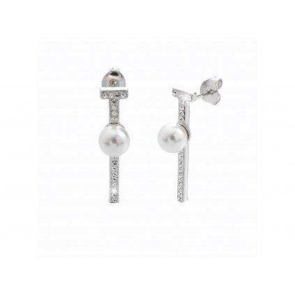 14463 stribrne nausnice puzety s bilou perlou uprostred delsi carky a krystaly swarovski crystal stribro 925 1000