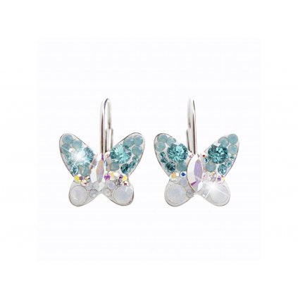 14520 stribrne nausnice klapky motyl a krystaly swarovski turquoise stredni stribro 925 1000
