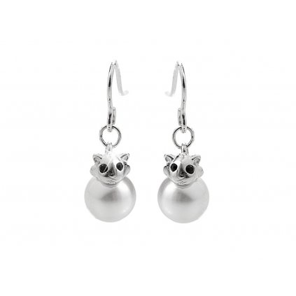 14937 stribrne nausnice hacky ve tvaru kocky ozdobene bilou perlou stribro 925 1000