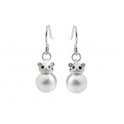 14943 stribrne nausnice hacky ve tvaru pandy ozdobene bilou perlou stribro 925 1000