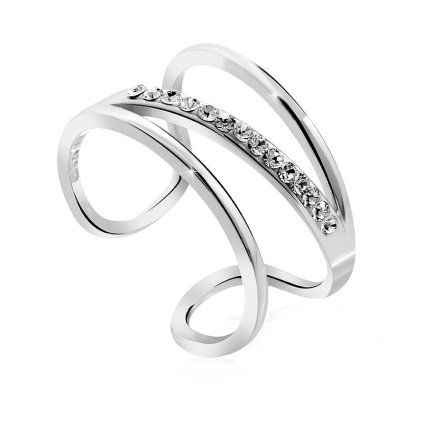 14883 stribrny prsten dva prouzky v prostredni casti sikmo spojeny s krystaly swarovski crystal stribro 925 1000