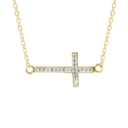 10758 pozlaceny stribrny nahrdelnik lezaty krizek s krystaly swarovski crystal stribro 925 1000