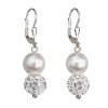 201111 stribrne nausnice visaci se syntetickymi perlami a krystaly swarovski bile kulate 31155