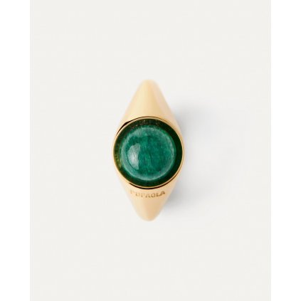 Pozlacený prsten GREEN AVENTURINE MOON (Velikost 18 - Průměr 18,4mm)