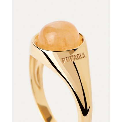 Pozlacený prsten YELLOW AVENTURINE MOON (Velikost 18 - Průměr 18,4mm)