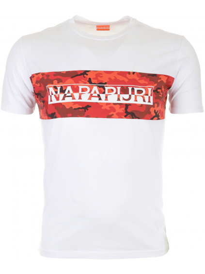 Pánské bílé tričko Napapijri s maskáčovým pruhem