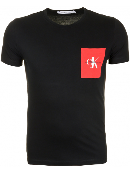 Pánské černé tričko s barevnou náprsní kapsou Calvin Klein
