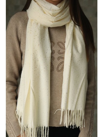 Krémový šátek s pozlacením a třásněmi