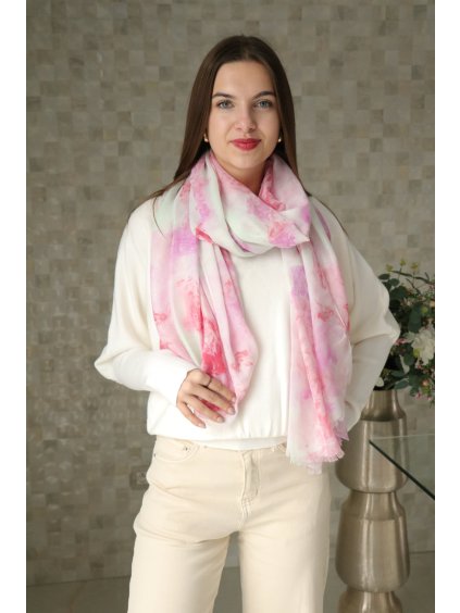 Růžový batikovaný šátek s třpytkami
