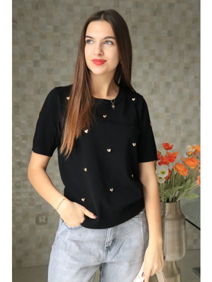 Černý svetřík se srdíčky vel. S/M