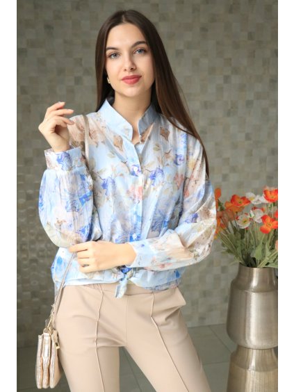 Modrá košile s květy vel. UNI