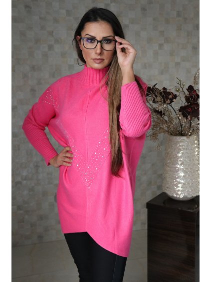 Růžový asymetrický svetr