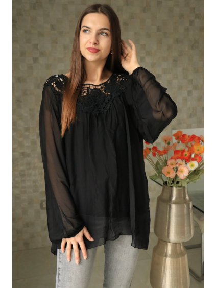 Hedvábná černá halenka vel. UNI