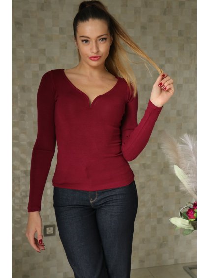 Vínová halenka LOVELY s výstřihem do "V"