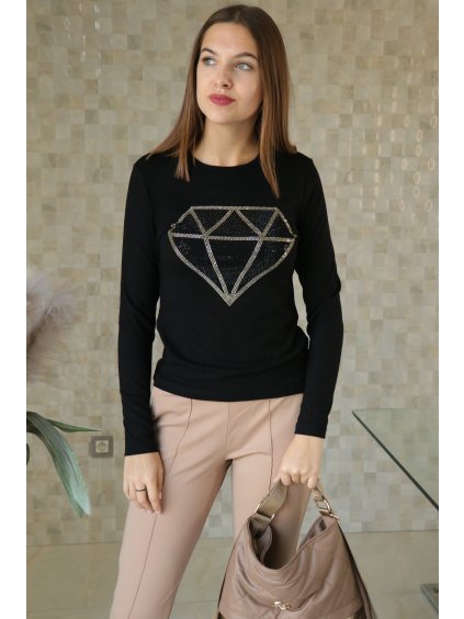 Černá halenka s kamínkovým diamantem