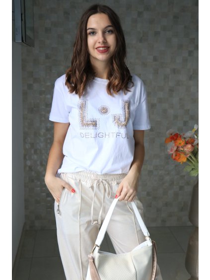 Bílé jarní triko se zlatým potiskem